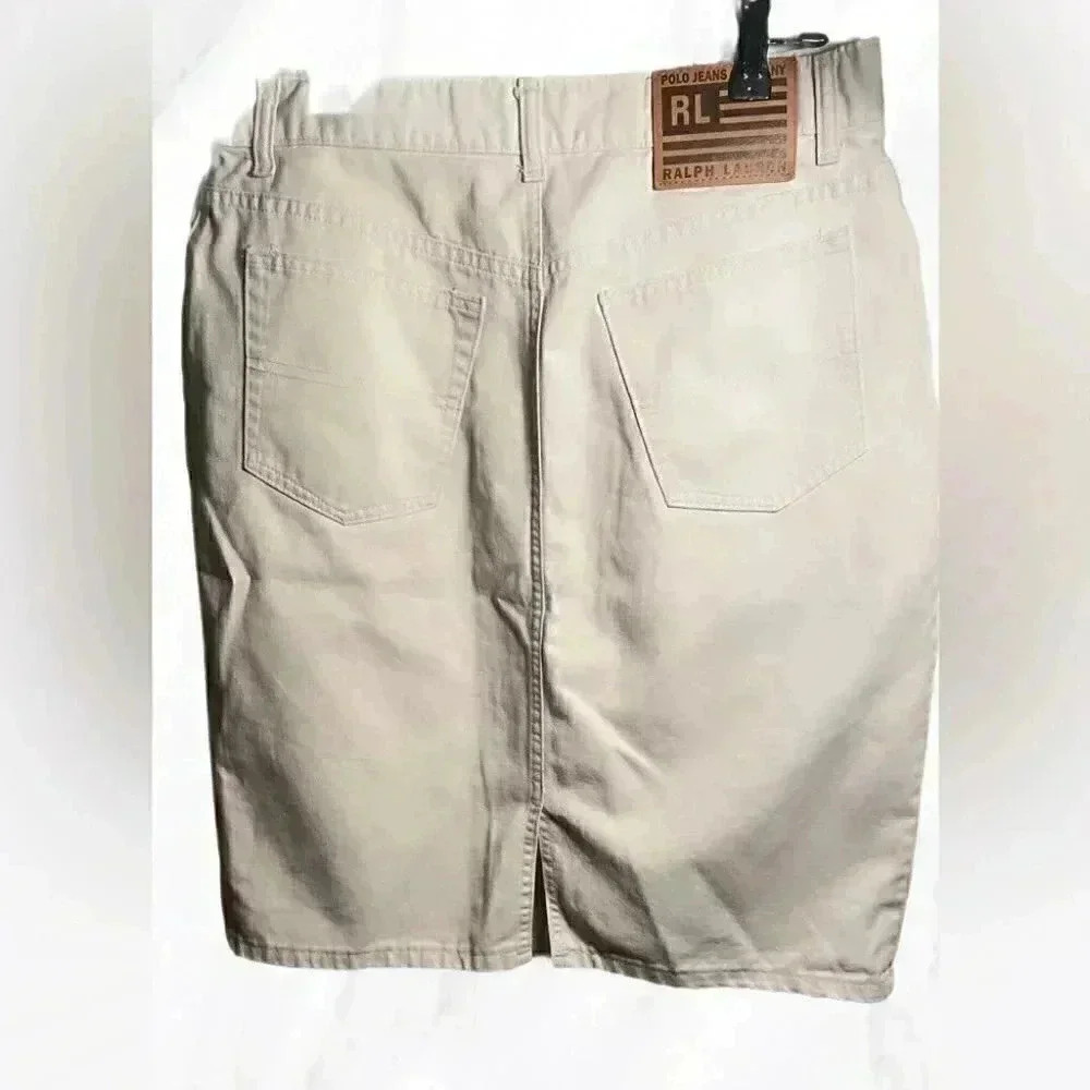 Ralph Lauren cream casual straight fit classic trend denim 5 pcket midi skirt 30 - Picture 3 of 3